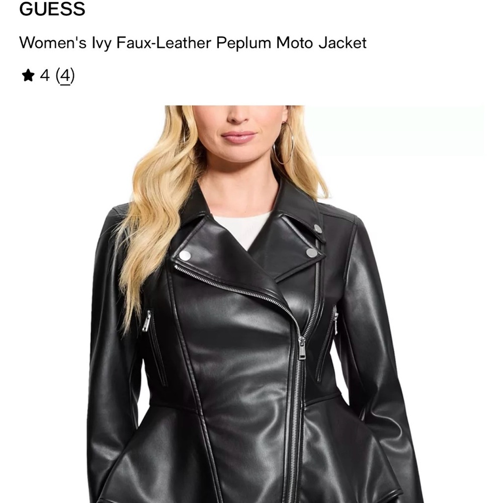 GUESS Women's Black Faux-Leather Peplum Moto Jacket / BNWT
